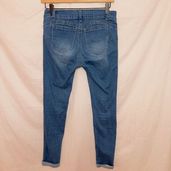 Wax Jean Medium Wash Denim Mid Rise Distressed Skinny Jean size 3 - Picture 7 of 7